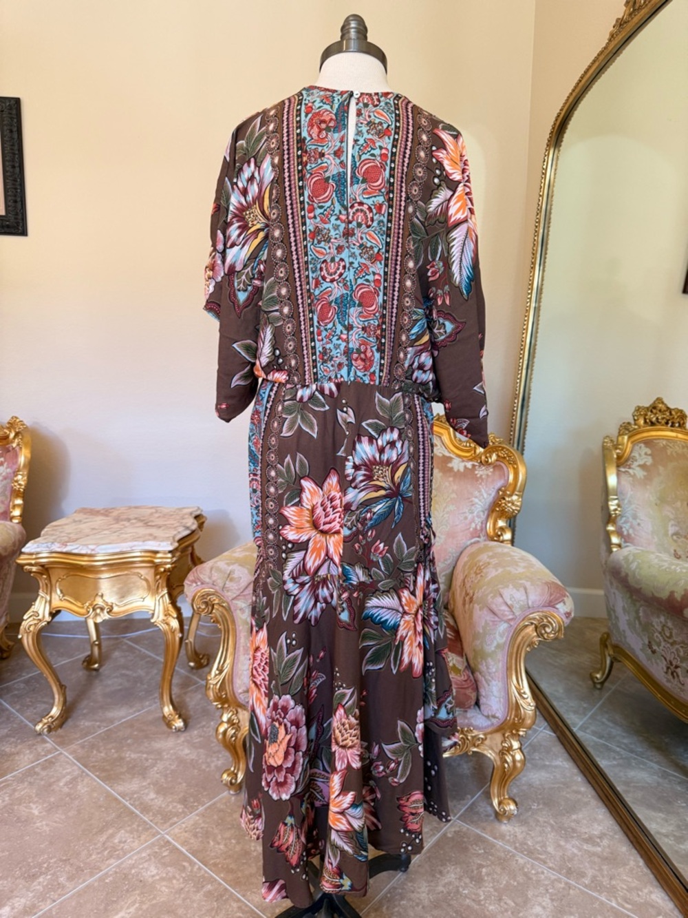 FARM Rio Brown Floral V-Neck Maxi Dress with Multicolor Blooms - Picture 9 of 16